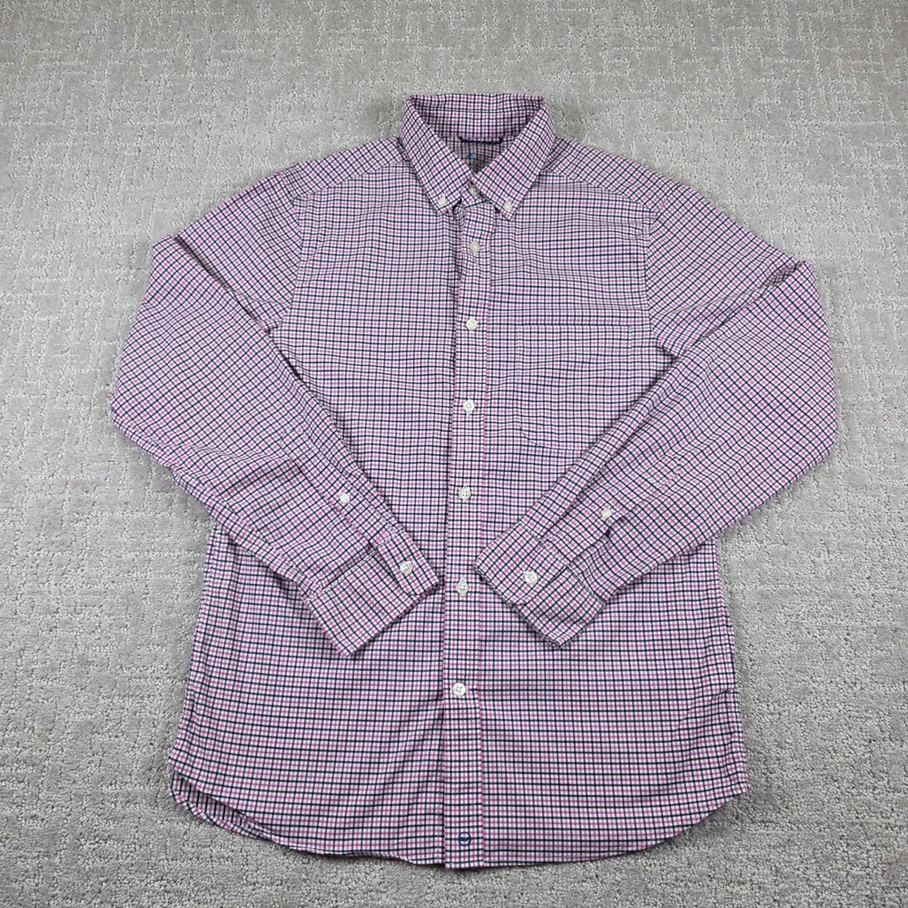 Vineyard Vines On-The-Go Performance Shirt Mens Small Pink Navy Check Stretch